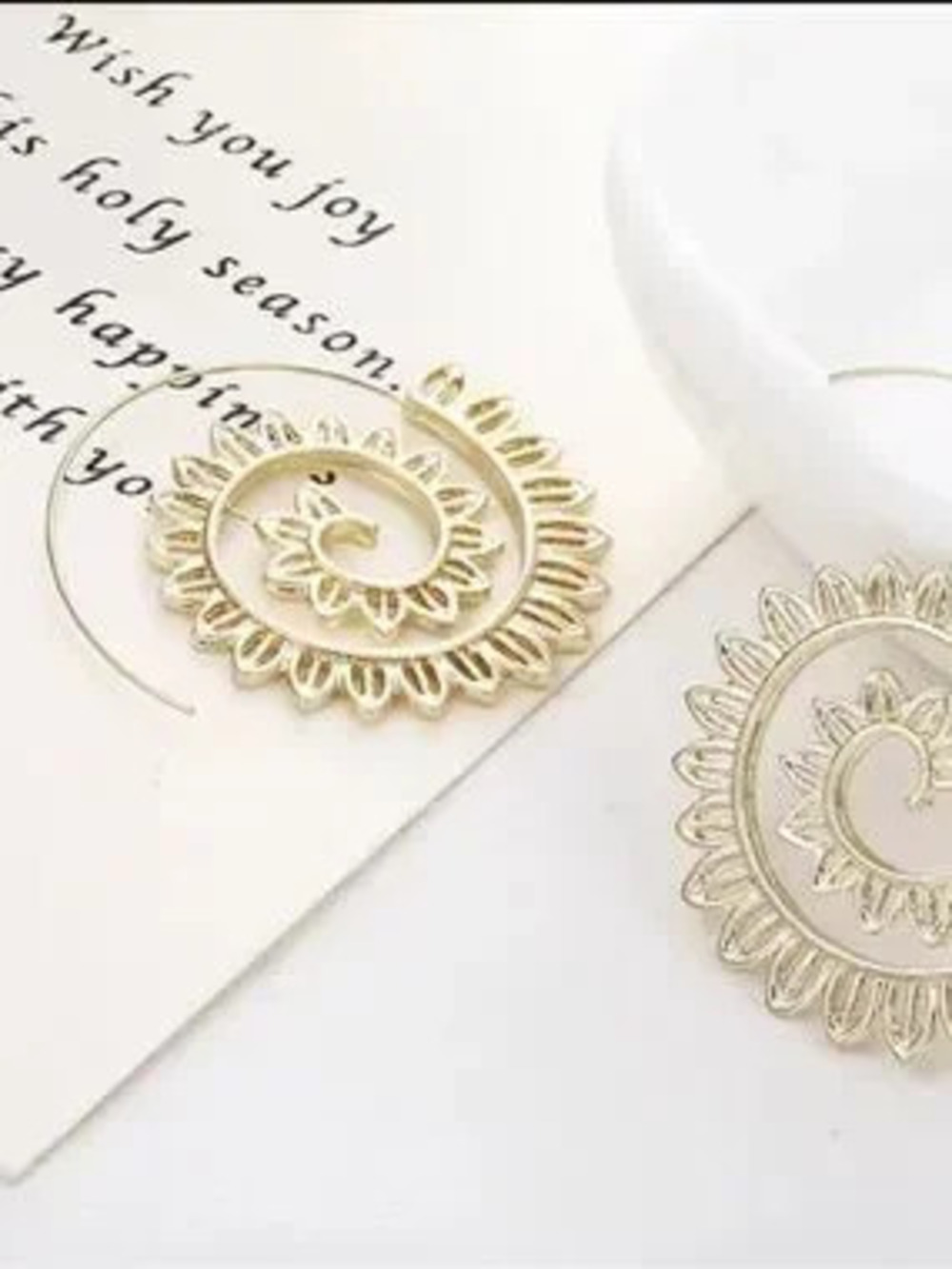 Anthropologie Gold Spiral Sunflower Hoop Earrings
